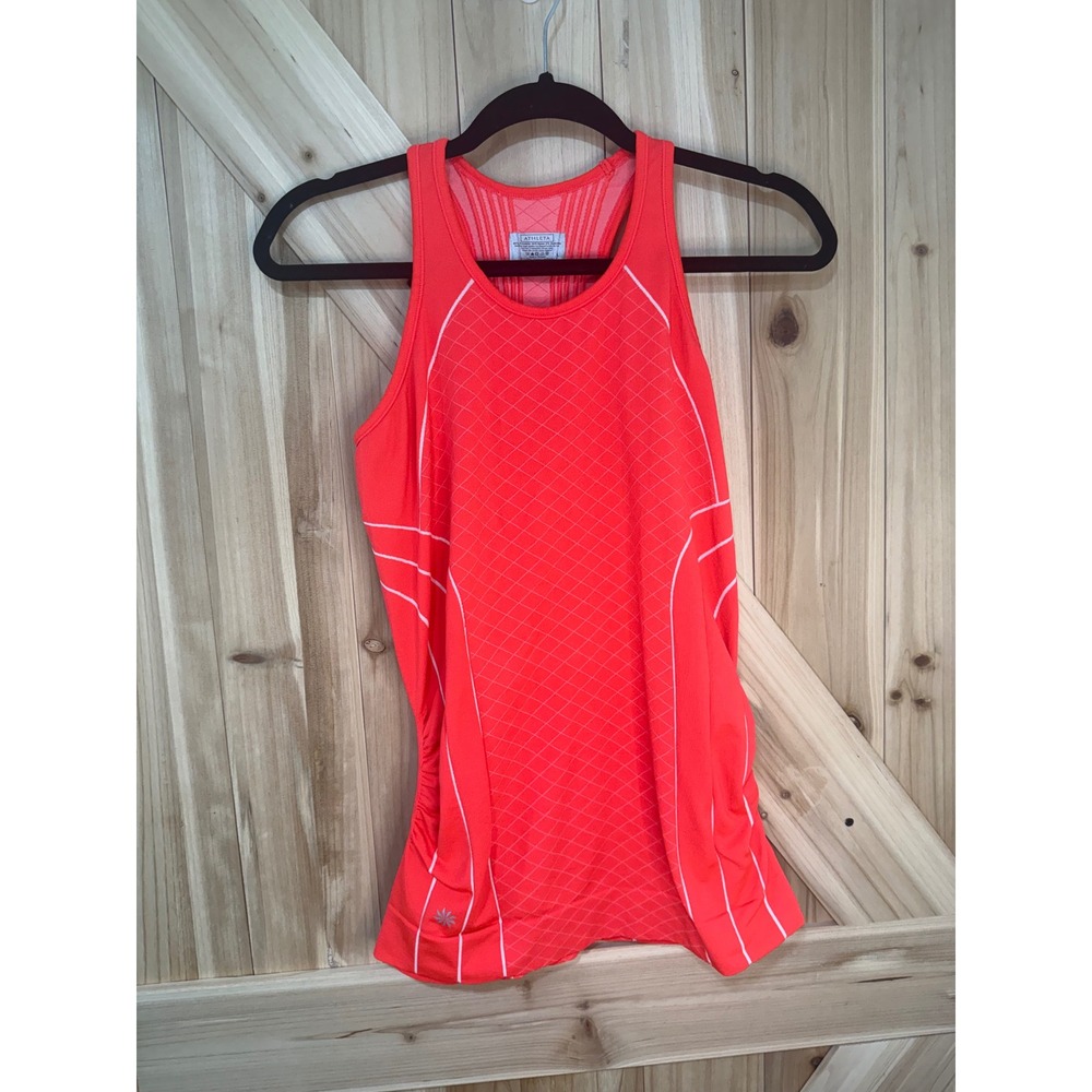 Athleta Womens Coral Seamless Racerback Tank Top Ruched Side- Size Large